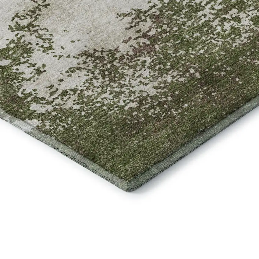 Olive Green And Ivory Abstract Washable Area Rug With UV Protection Photo 7