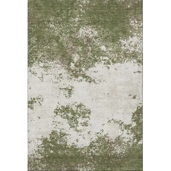Olive Green And Ivory Abstract Washable Area Rug With UV Protection Photo 3