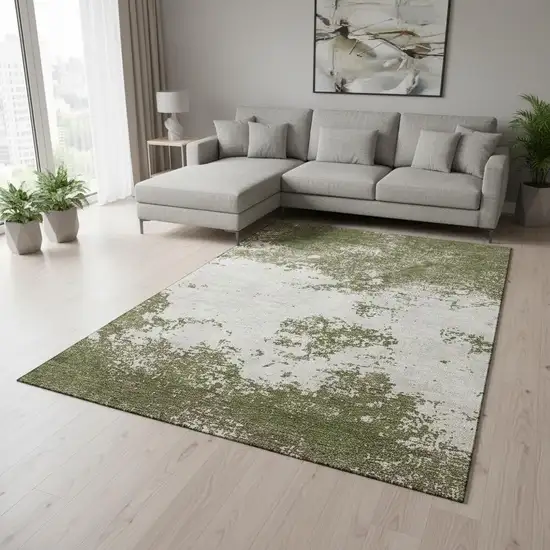 Olive Green And Ivory Abstract Washable Area Rug With UV Protection Photo 2