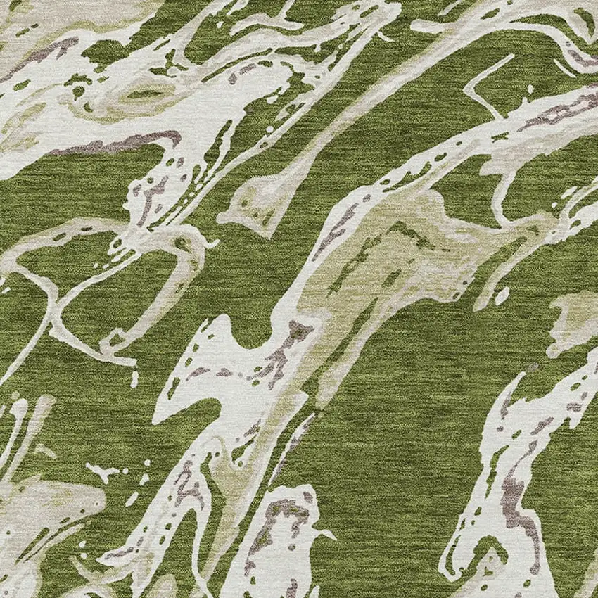 Olive Green And Ivory Abstract Washable Indoor Outdoor Area Rug Photo 6