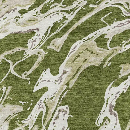 Olive Green And Ivory Abstract Washable Indoor Outdoor Area Rug Photo 6