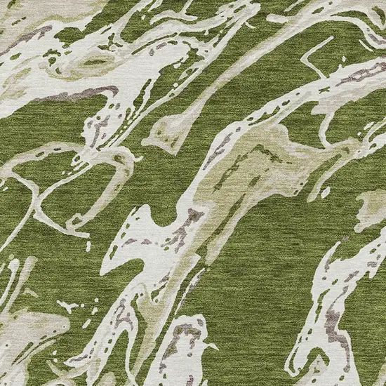 Olive Green And Ivory Abstract Washable Indoor Outdoor Area Rug Photo 6