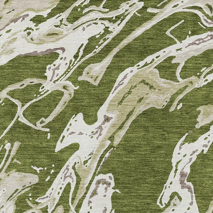Olive Green And Ivory Abstract Washable Indoor Outdoor Area Rug Photo 6