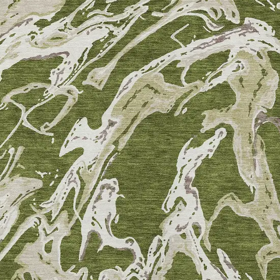 Olive Green And Ivory Abstract Washable Indoor Outdoor Area Rug Photo 8