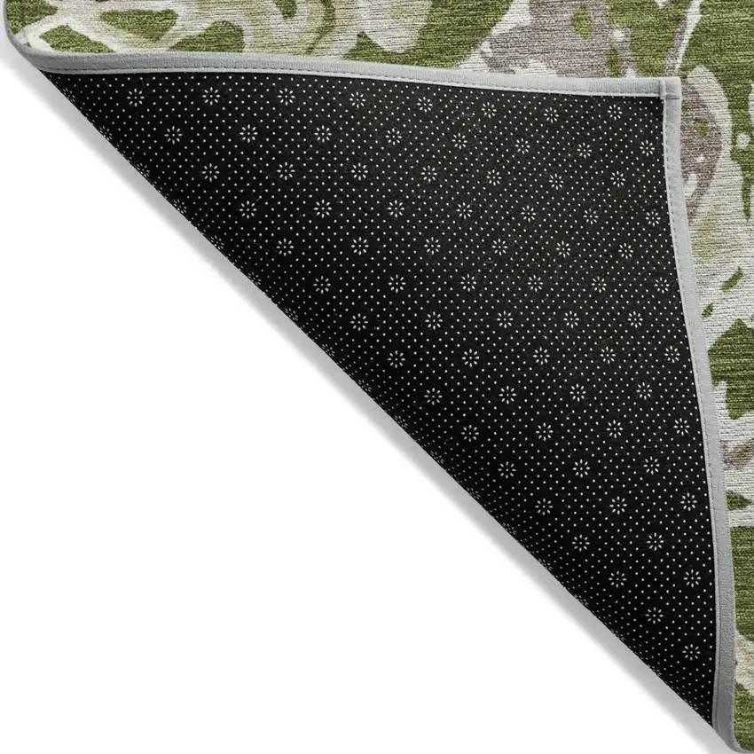 Olive Green And Ivory Abstract Washable Indoor Outdoor Area Rug Photo 4