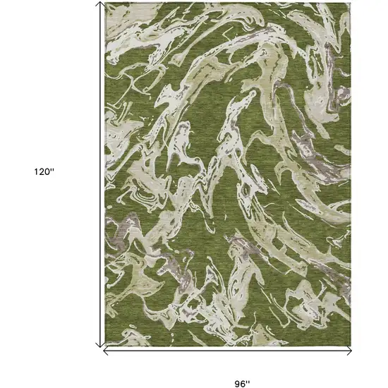 Olive Green And Ivory Abstract Washable Indoor Outdoor Area Rug Photo 3