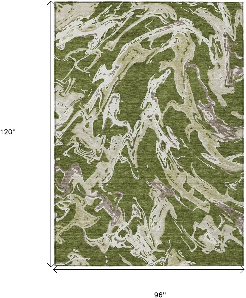 Olive Green And Ivory Abstract Washable Indoor Outdoor Area Rug Photo 3