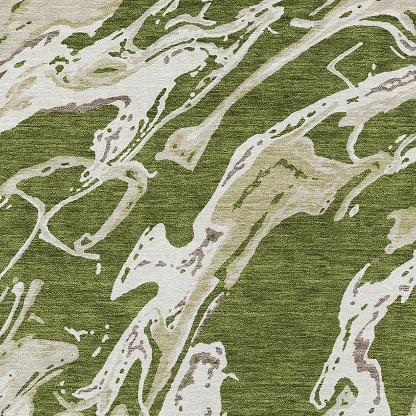 Olive Green And Ivory Abstract Washable Indoor Outdoor Area Rug Photo 6