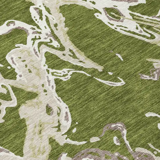 Olive Green And Ivory Abstract Washable Indoor Outdoor Area Rug Photo 7