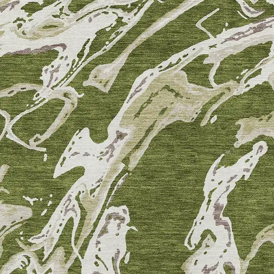 Olive Green And Ivory Abstract Washable Indoor Outdoor Area Rug Photo 6