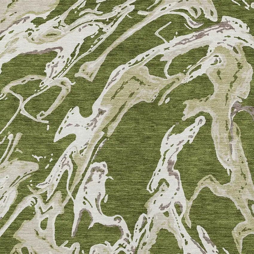Olive Green And Ivory Abstract Washable Indoor Outdoor Area Rug Photo 8