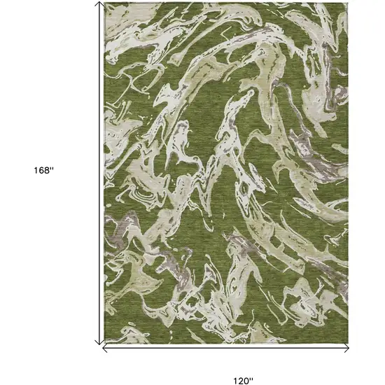 Olive Green And Ivory Abstract Washable Indoor Outdoor Area Rug Photo 3