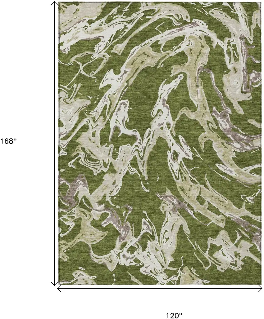 Olive Green And Ivory Abstract Washable Indoor Outdoor Area Rug Photo 3