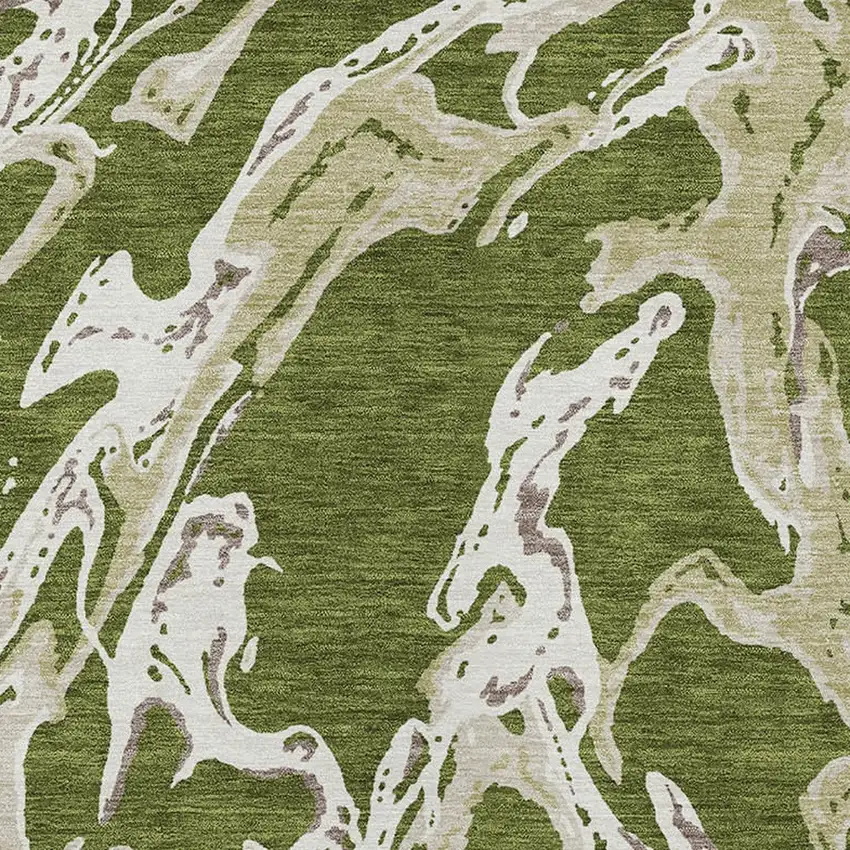 Olive Green And Ivory Abstract Washable Indoor Outdoor Area Rug Photo 6