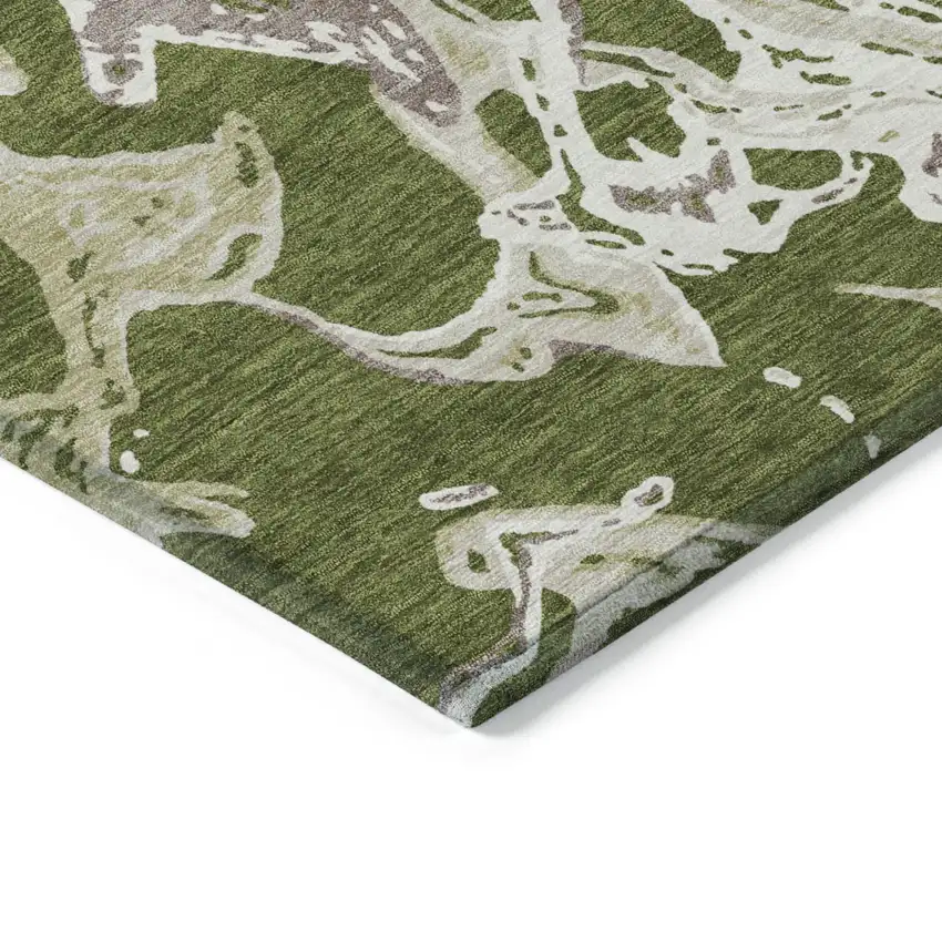 Olive Green And Ivory Abstract Washable Indoor Outdoor Area Rug Photo 5