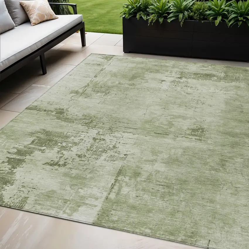 Olive Green And Ivory Abstract Washable Indoor Outdoor Area Rug Photo 1