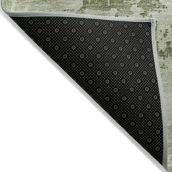 Olive Green And Ivory Abstract Washable Indoor Outdoor Area Rug Photo 3