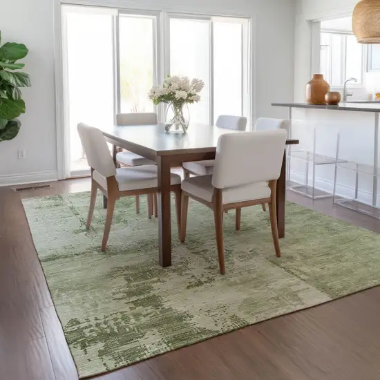 Olive Green And Ivory Abstract Washable Indoor Outdoor Area Rug Photo 9