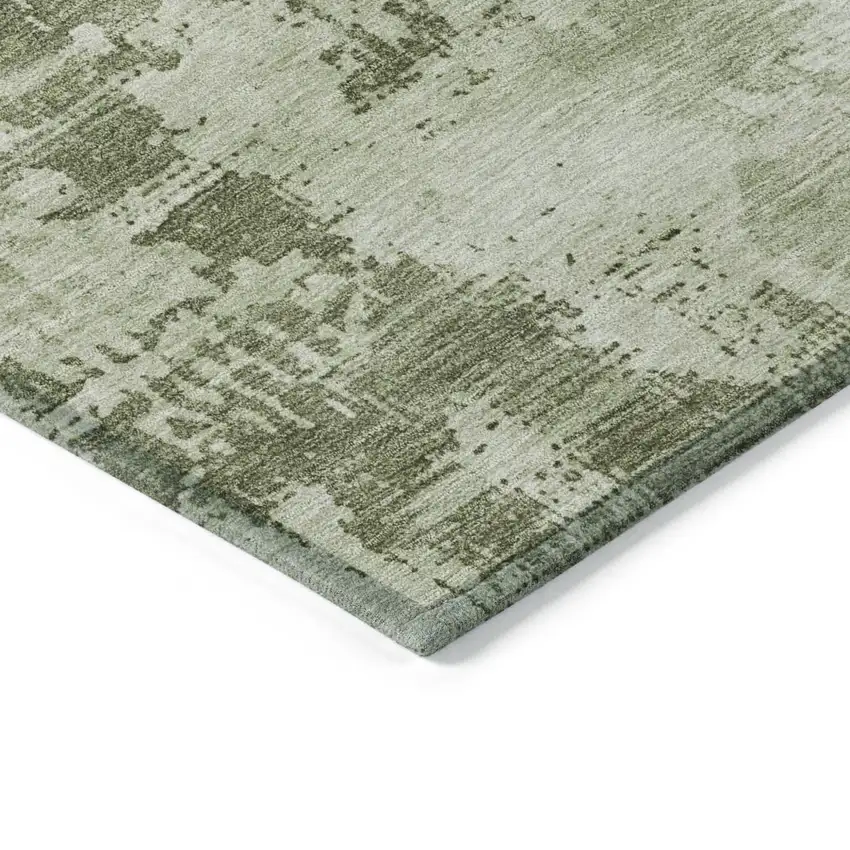 Olive Green And Ivory Abstract Washable Indoor Outdoor Area Rug Photo 4