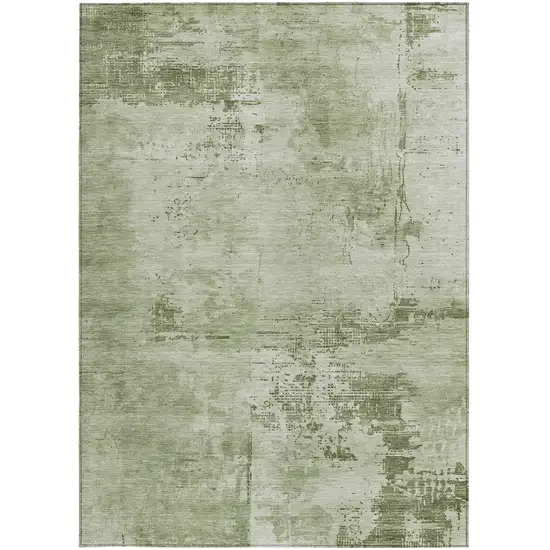 Olive Green And Ivory Abstract Washable Indoor Outdoor Area Rug Photo 6