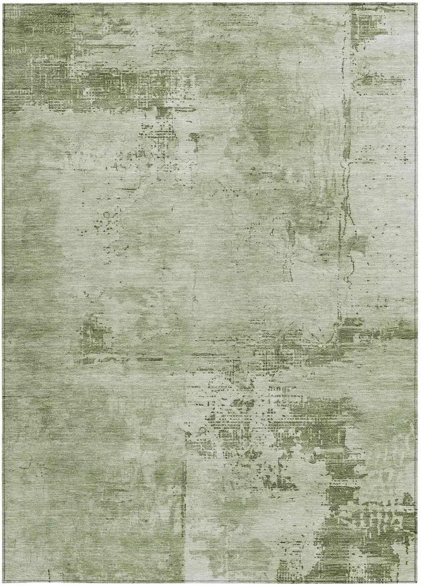 Olive Green And Ivory Abstract Washable Indoor Outdoor Area Rug Photo 6