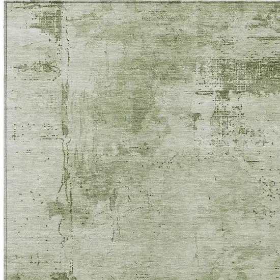 Olive Green And Ivory Abstract Washable Indoor Outdoor Area Rug Photo 5