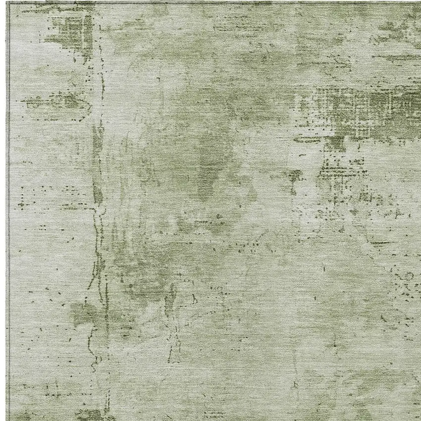 Olive Green And Ivory Abstract Washable Indoor Outdoor Area Rug Photo 5