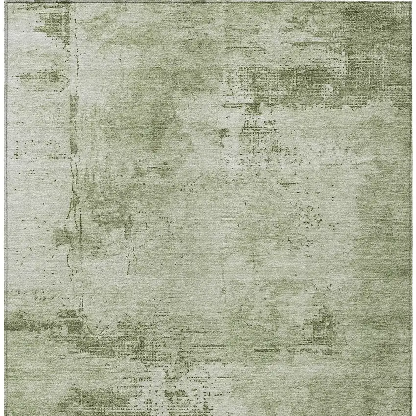 Olive Green And Ivory Abstract Washable Indoor Outdoor Area Rug Photo 6
