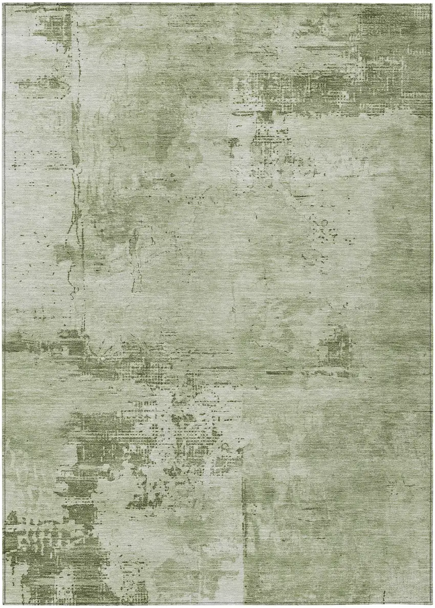 Olive Green And Ivory Abstract Washable Indoor Outdoor Area Rug Photo 2
