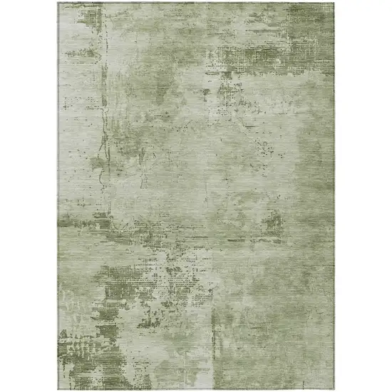 Olive Green And Ivory Abstract Washable Indoor Outdoor Area Rug Photo 2