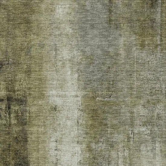 Olive Green And Ivory Abstract Washable Indoor Outdoor Area Rug Photo 4