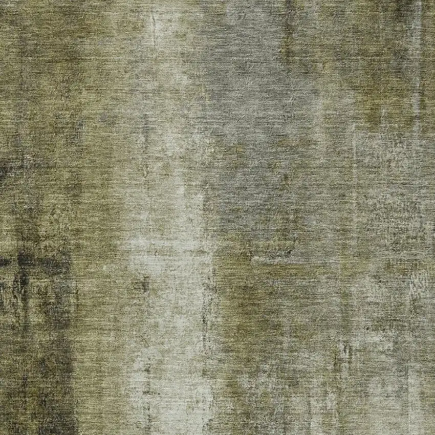 Olive Green And Ivory Abstract Washable Indoor Outdoor Area Rug Photo 4