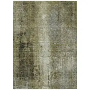 Photo of Olive Green And Ivory Abstract Washable Indoor Outdoor Area Rug