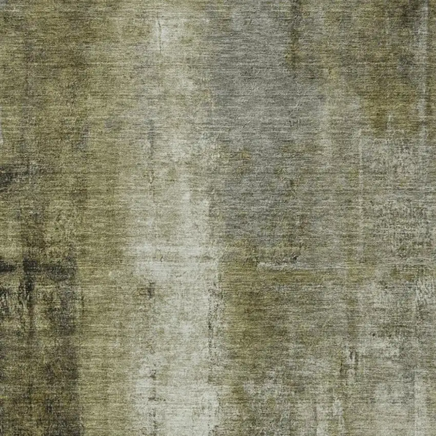 Olive Green And Ivory Abstract Washable Indoor Outdoor Area Rug Photo 6