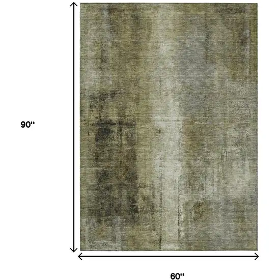 Olive Green And Ivory Abstract Washable Indoor Outdoor Area Rug Photo 9