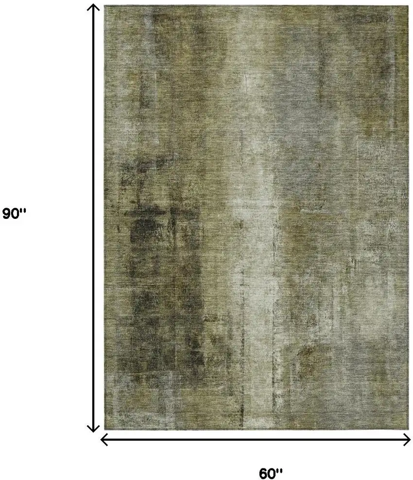 Olive Green And Ivory Abstract Washable Indoor Outdoor Area Rug Photo 9