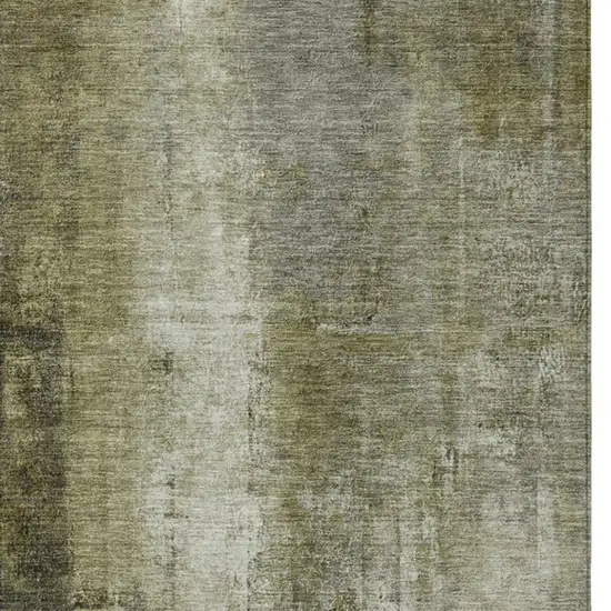 Olive Green And Ivory Abstract Washable Indoor Outdoor Area Rug Photo 4