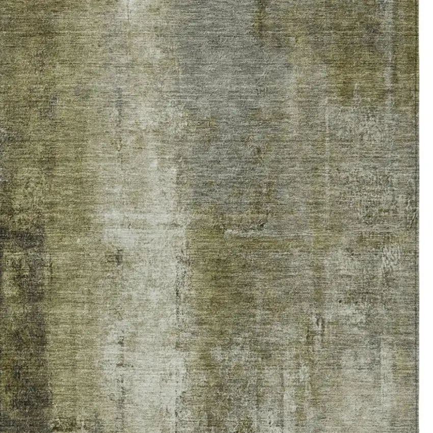 Olive Green And Ivory Abstract Washable Indoor Outdoor Area Rug Photo 4