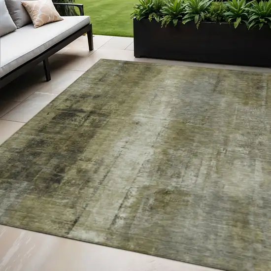 Olive Green And Ivory Abstract Washable Indoor Outdoor Area Rug Photo 2