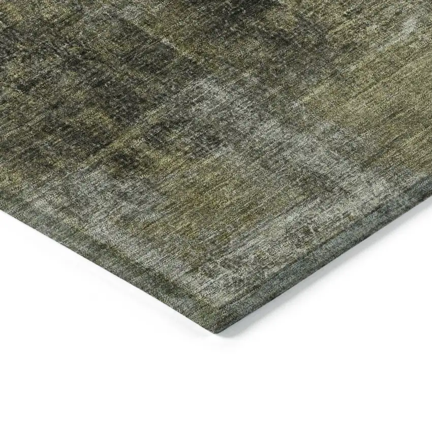 Olive Green And Ivory Abstract Washable Indoor Outdoor Area Rug Photo 9