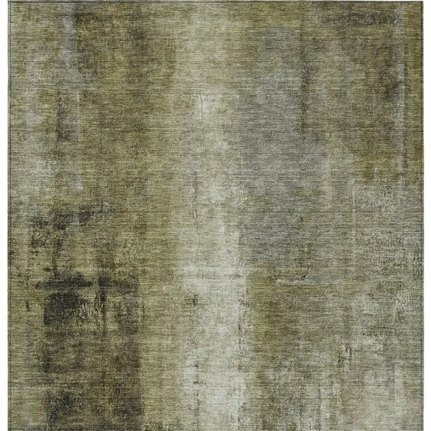 Olive Green And Ivory Abstract Washable Indoor Outdoor Area Rug Photo 3
