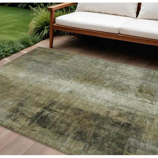 Olive Green And Ivory Abstract Washable Indoor Outdoor Area Rug Photo 2