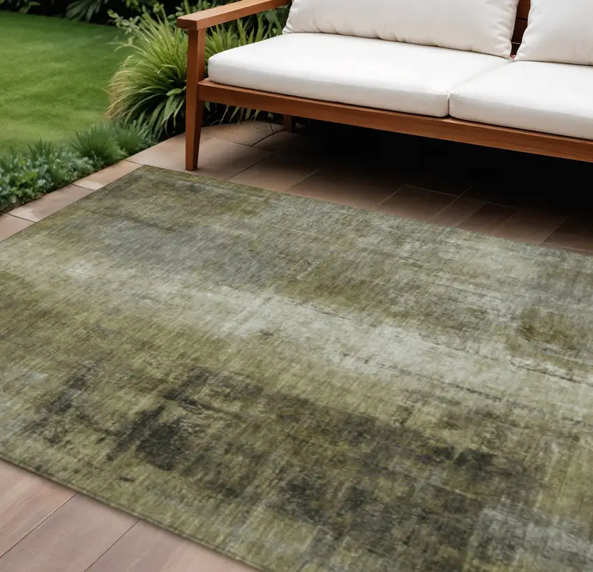 Olive Green And Ivory Abstract Washable Indoor Outdoor Area Rug Photo 2