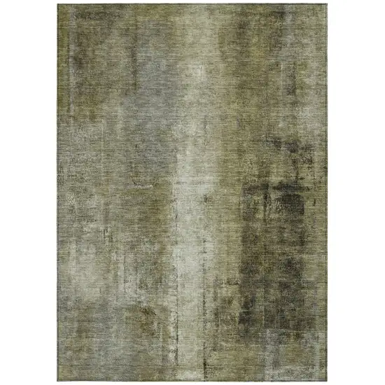 Olive Green And Ivory Abstract Washable Indoor Outdoor Area Rug Photo 4