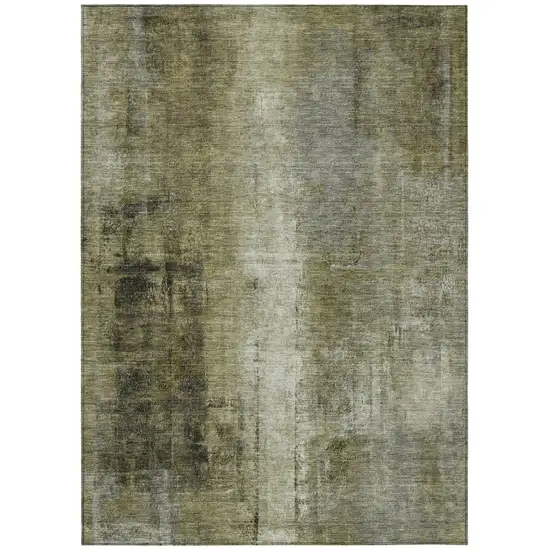 Olive Green And Ivory Abstract Washable Indoor Outdoor Area Rug Photo 1