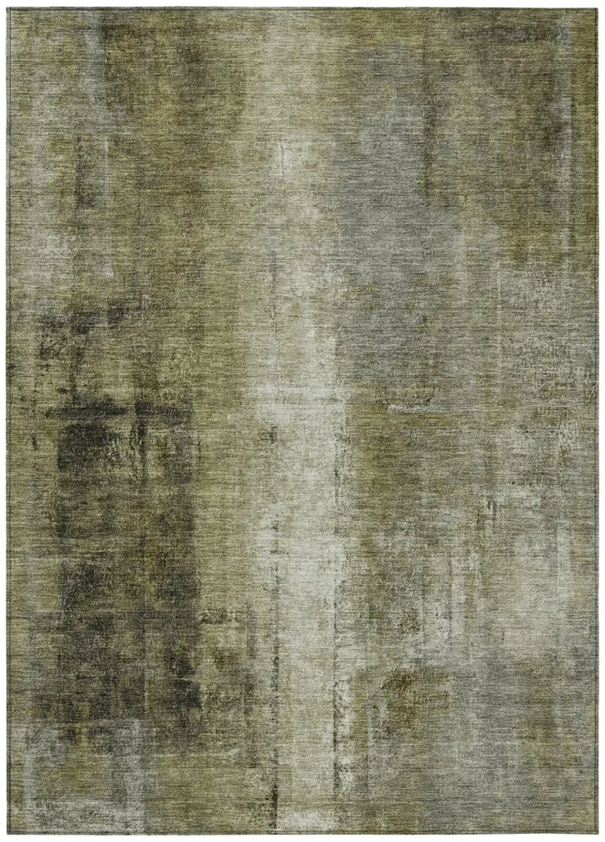 Olive Green And Ivory Abstract Washable Indoor Outdoor Area Rug Photo 1
