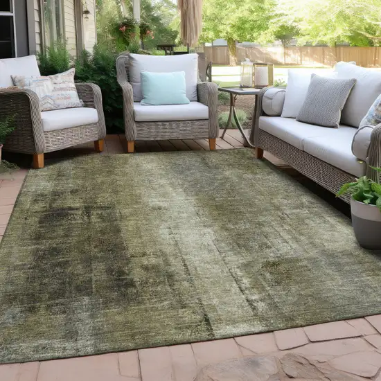 Olive Green And Ivory Abstract Washable Indoor Outdoor Area Rug Photo 5