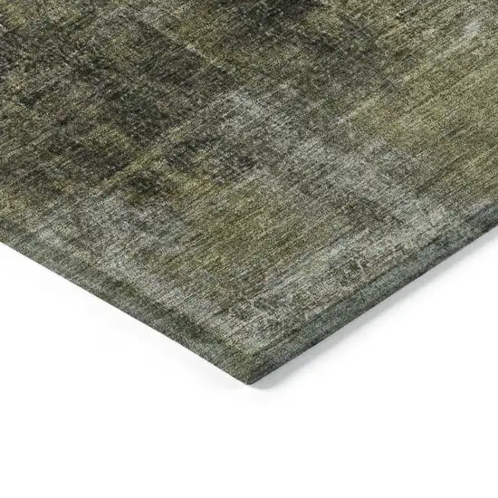 Olive Green And Ivory Abstract Washable Indoor Outdoor Area Rug Photo 9