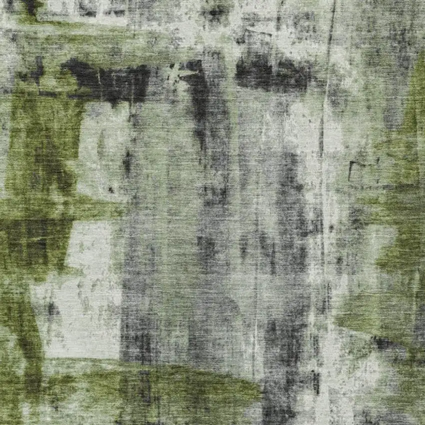 Olive Green And Ivory Abstract Washable Indoor Outdoor Area Rug Photo 3