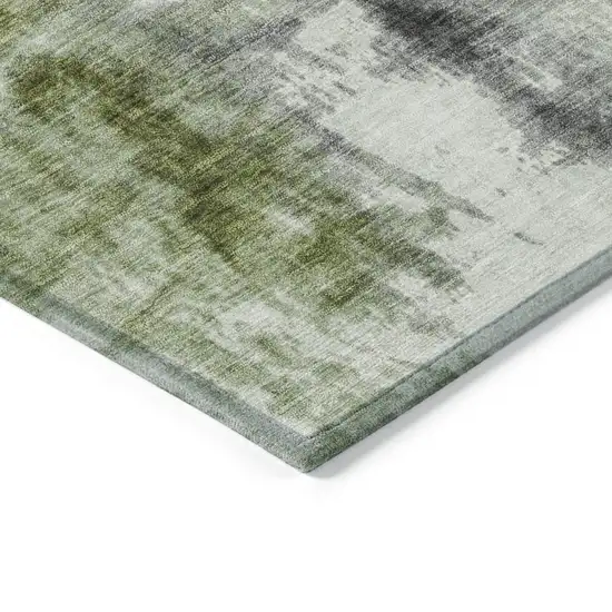 Olive Green And Ivory Abstract Washable Indoor Outdoor Area Rug Photo 9